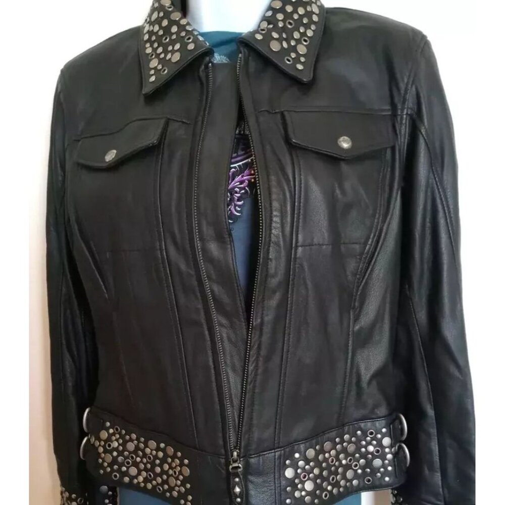 Harley-Davidson Women’s Roxy Bling Black Leather Jacket - Picture 3 of 15